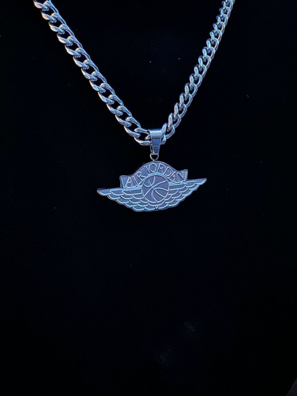 Air Jordan Necklace - 5mm Silver Cuban Chain - Jumpman - Michael Jordan - MJ Y2K